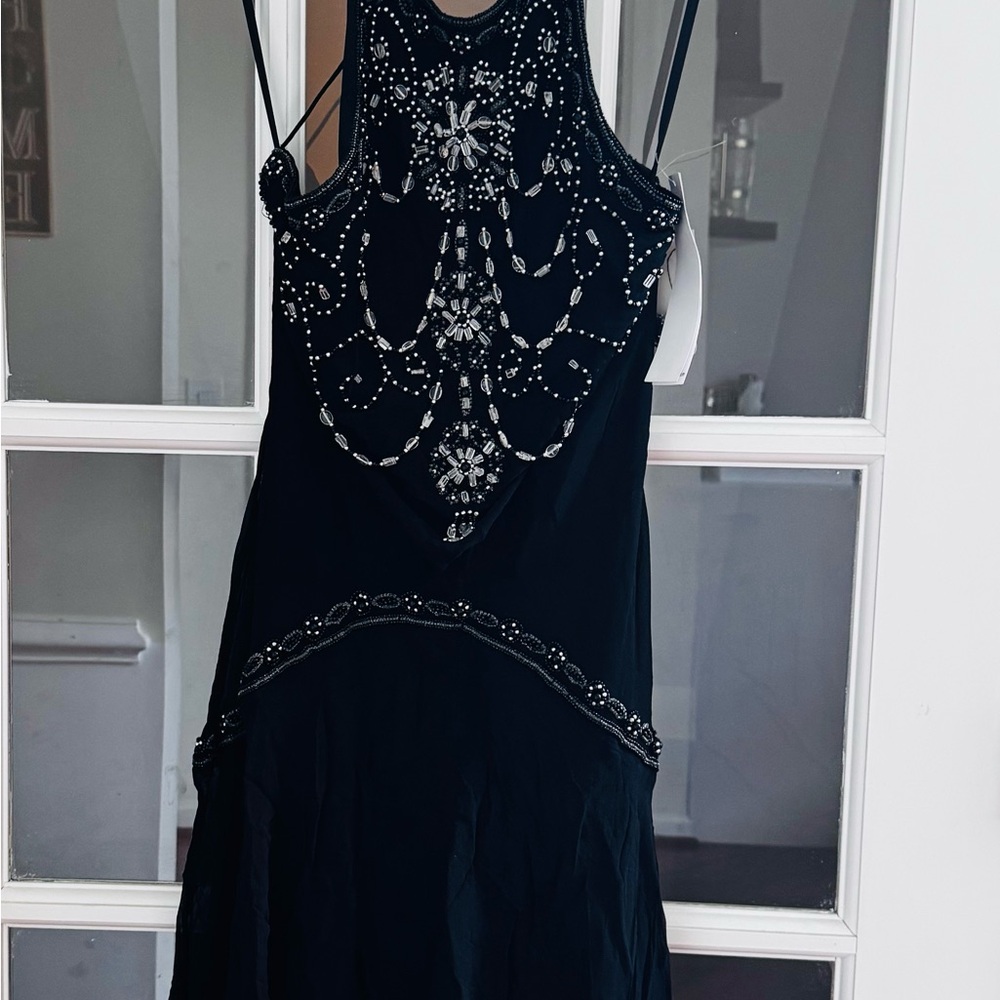 Niteline Blue and Black Embellished Backless Sundress